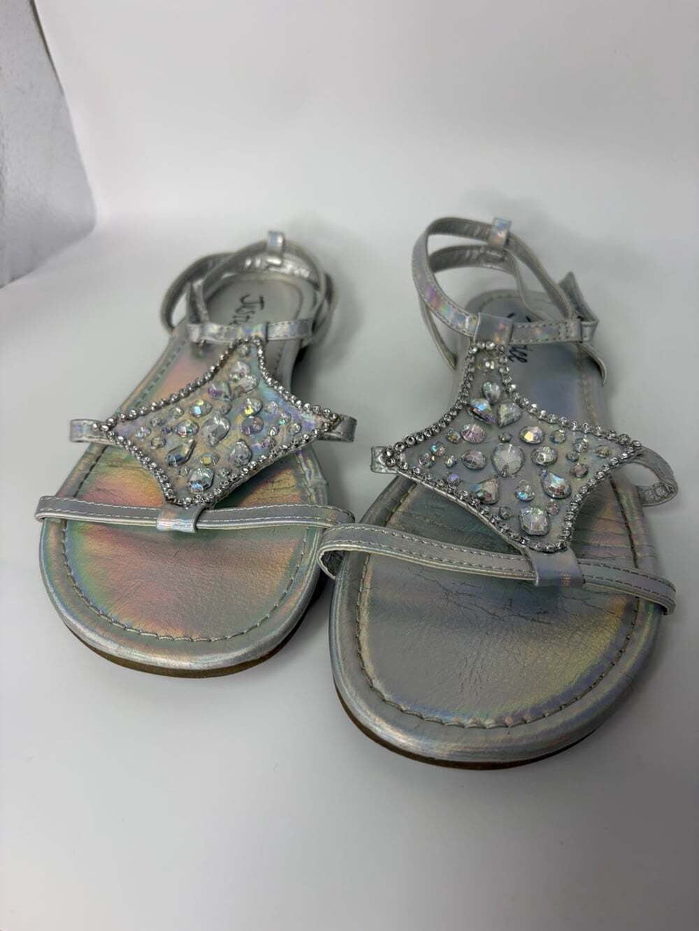 Justice Sandals Girls Size 5 Silver Bling